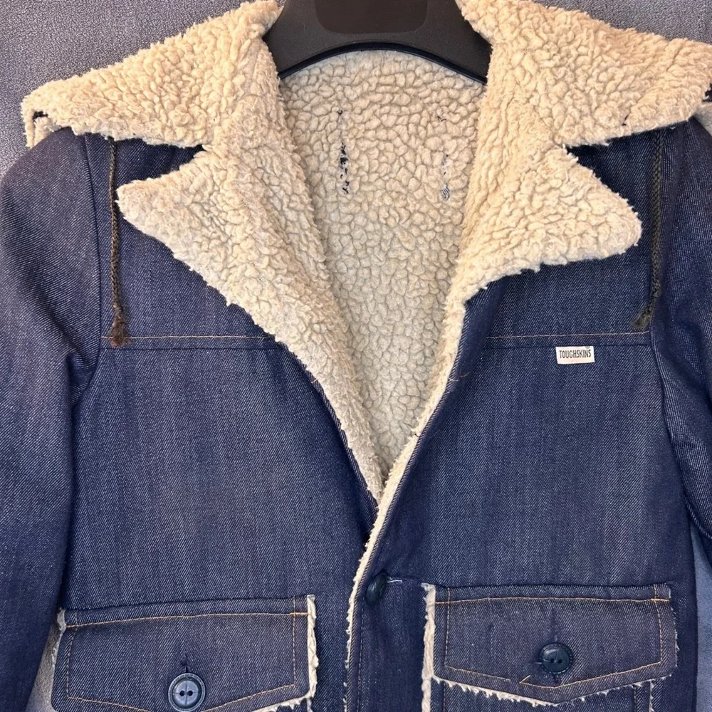 Vintage Toughskins Kids 4T Denim Sherpa Lined Jacket Western Style Winter Coat